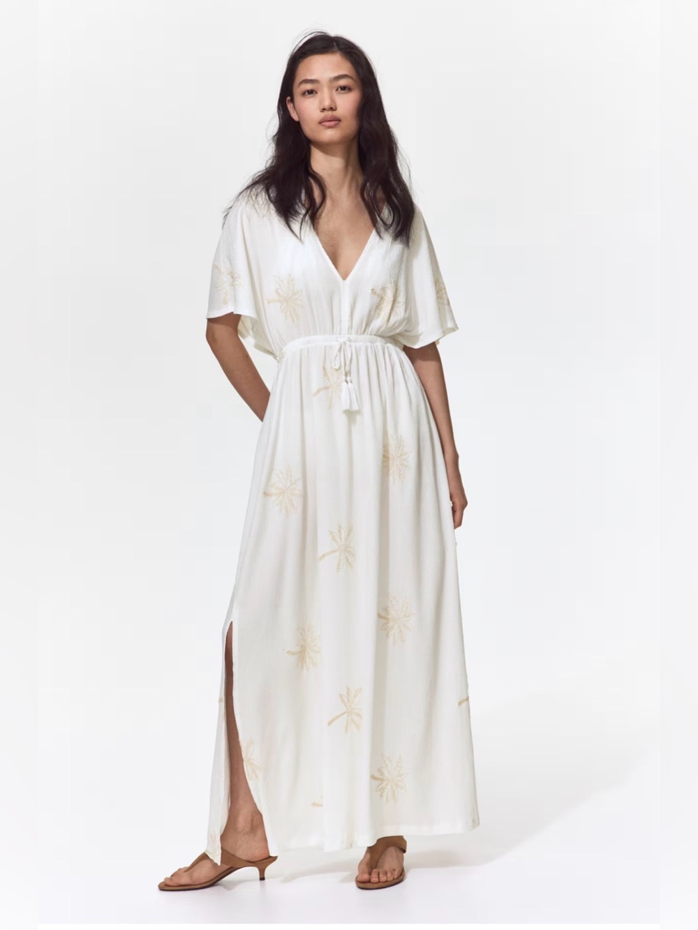 Summer Essential White Maxi Dress with Subtle Embroidered Motifs NWT SZ SMALL